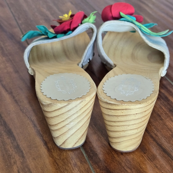 Lulu Guinness Floral Embellished Wooden Clogs Wedge Sandals 37 EU - Picture 3 of 14